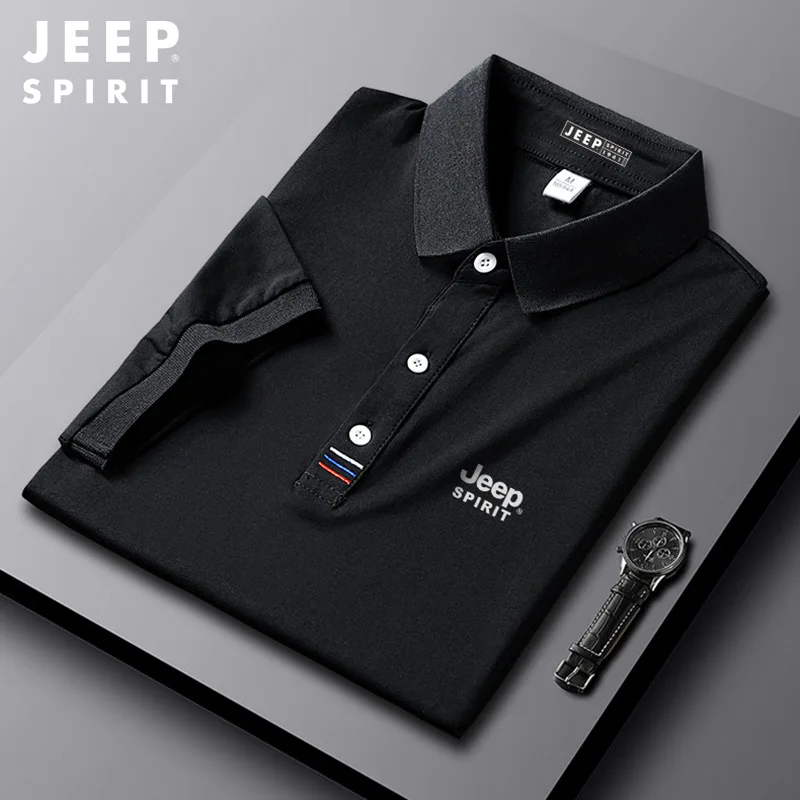 Jeep spirit verão homens moda negócios polo camisa casual versátil polo pescoço manga curta sólido simples temperamento camiseta topo