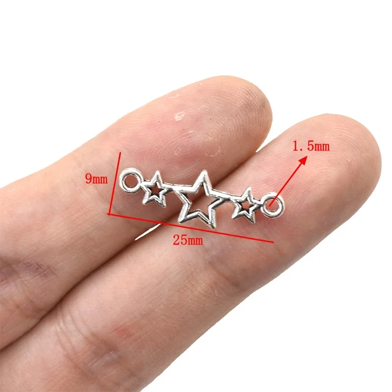 20pcs Antique Silver Color Pentagram Connector Charms Alloy Metal Pendants For DIY Earring Bracelet Jewelry Accessories Making