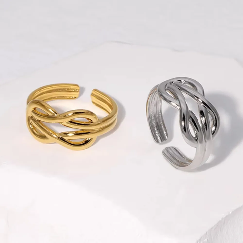 New Personality Gold Color Stainless Steel Number 8 Infinite Large Double Layer Couple Rings for Women Men Charm Finger Jewelry