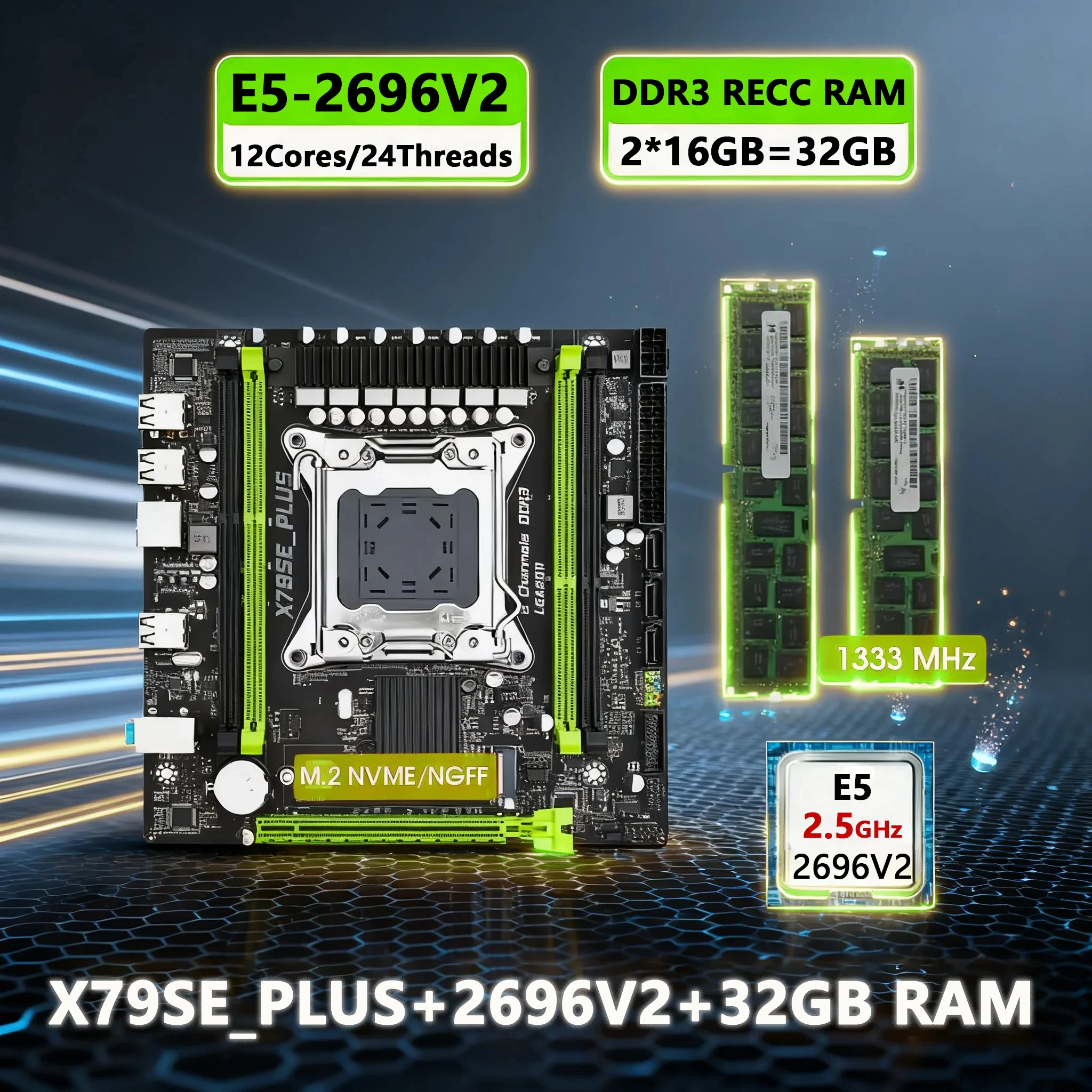 X79 Motherboard Kit with xeon E5 2696 V2 Processor And 2*16G= 32GB DDR3 REG Memory LGA2011 NVME M.2 Xeon Kit set x79