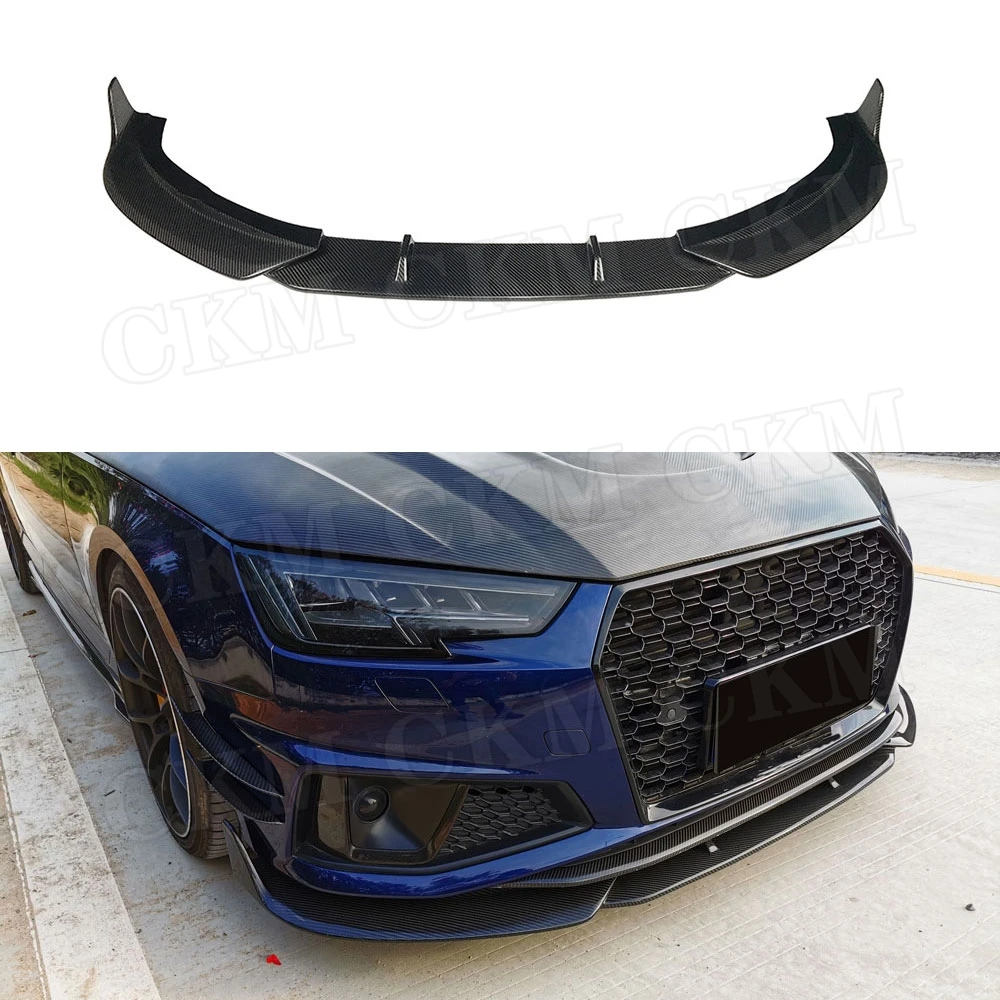 

CKMUUER Dry Carbon Fiber Front Extension Chin Front Bumper Lip Spoiler For Audi A4 Sline Sport S4 Sedan B10 2019 2020