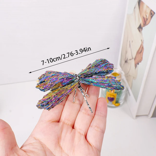 1PC Natural Crystal Stone Reiki Gemtone Healing Aura Tourmaline Colorful Flame Butterfly Animal Statue Home Garden Decorations 3