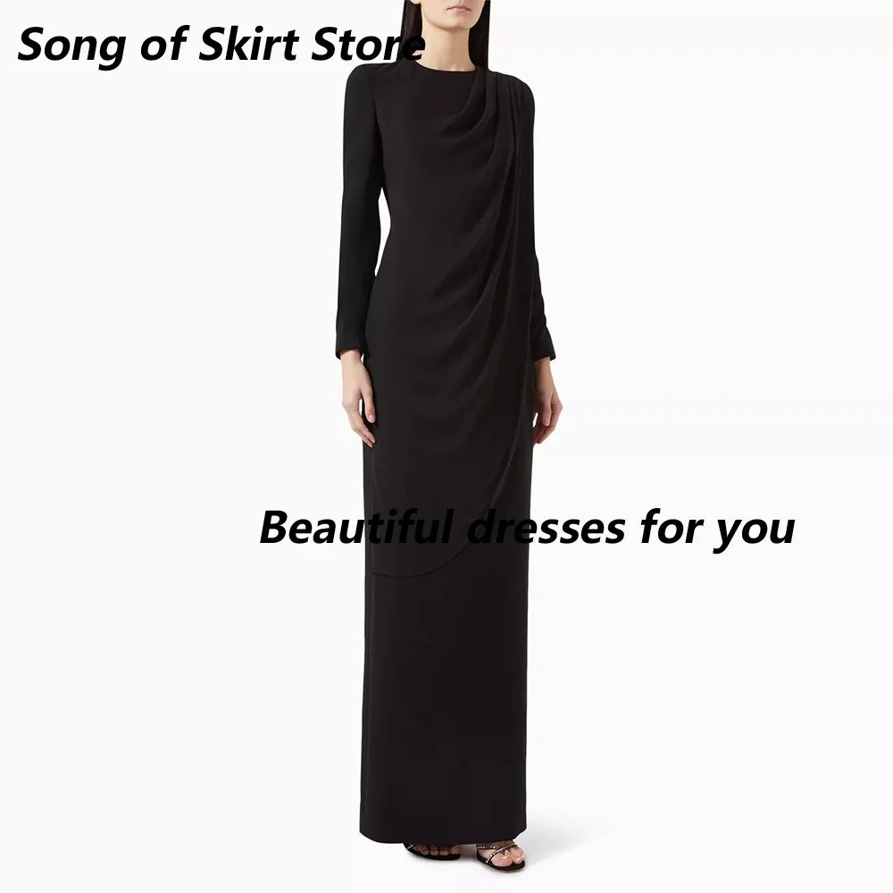 فستان سهرة وردي شاحب مخصص بأكمام طويلة مستقيم مطوي فستان حفلة موسيقية طول الأرض فساتين الحفلات للنساء 2025