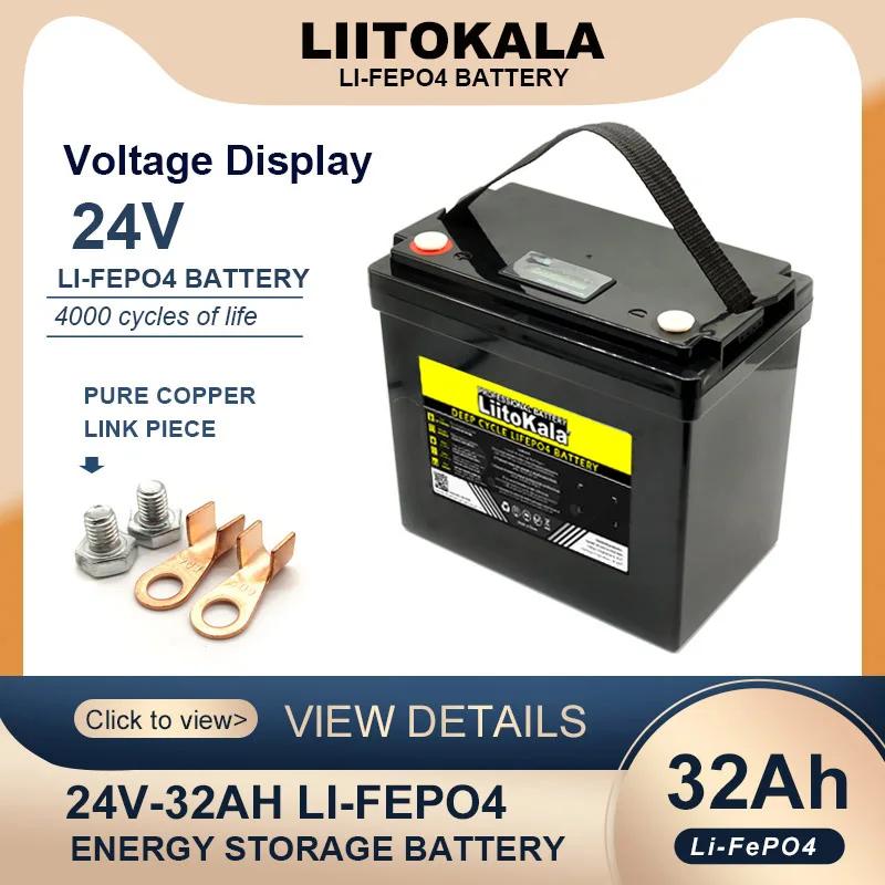 Hot liitokala 24V 100AH 32ah LiFePO4 Battery pack USB3.0 Type-C Output for 25.6v inverter Car lighter Batteries 29.2V Charger