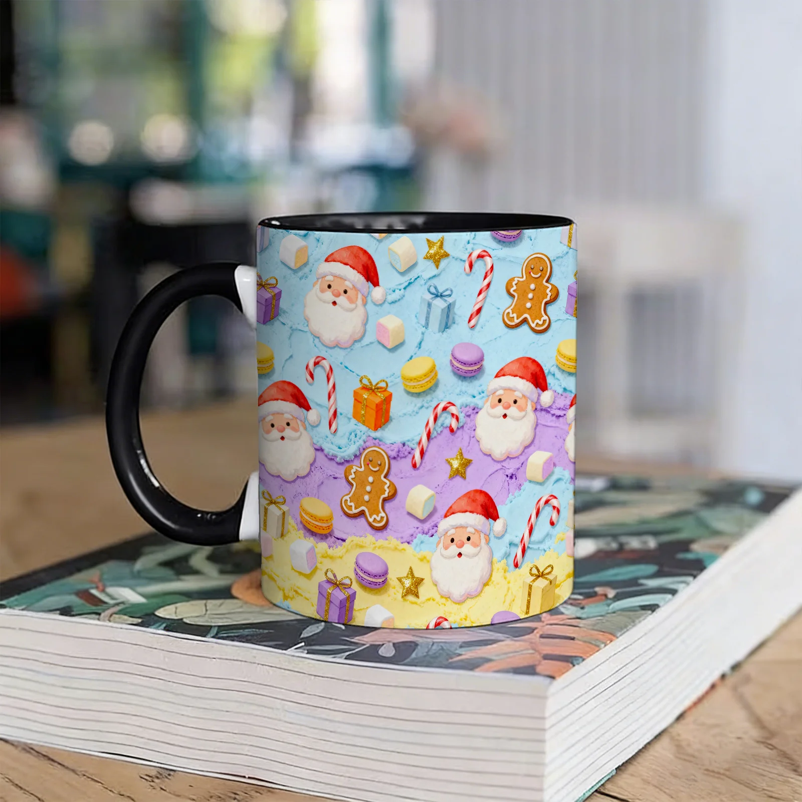 1pc Christmas-themed Ceramic Coffee Mug with Double-sided Pattern Design, Reusable, Easy to Hand-wash, 11oz Stylish Cup for Home Decor, Office Water Cup, Ideal Gift for Friends.