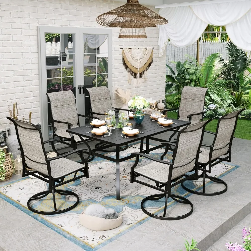 7 Pieces Patio Furniture Set for 6, Patio Dining Swivel Chairs Quick Dry Textilene Support 350 lbs with 1 Metal Dining Table