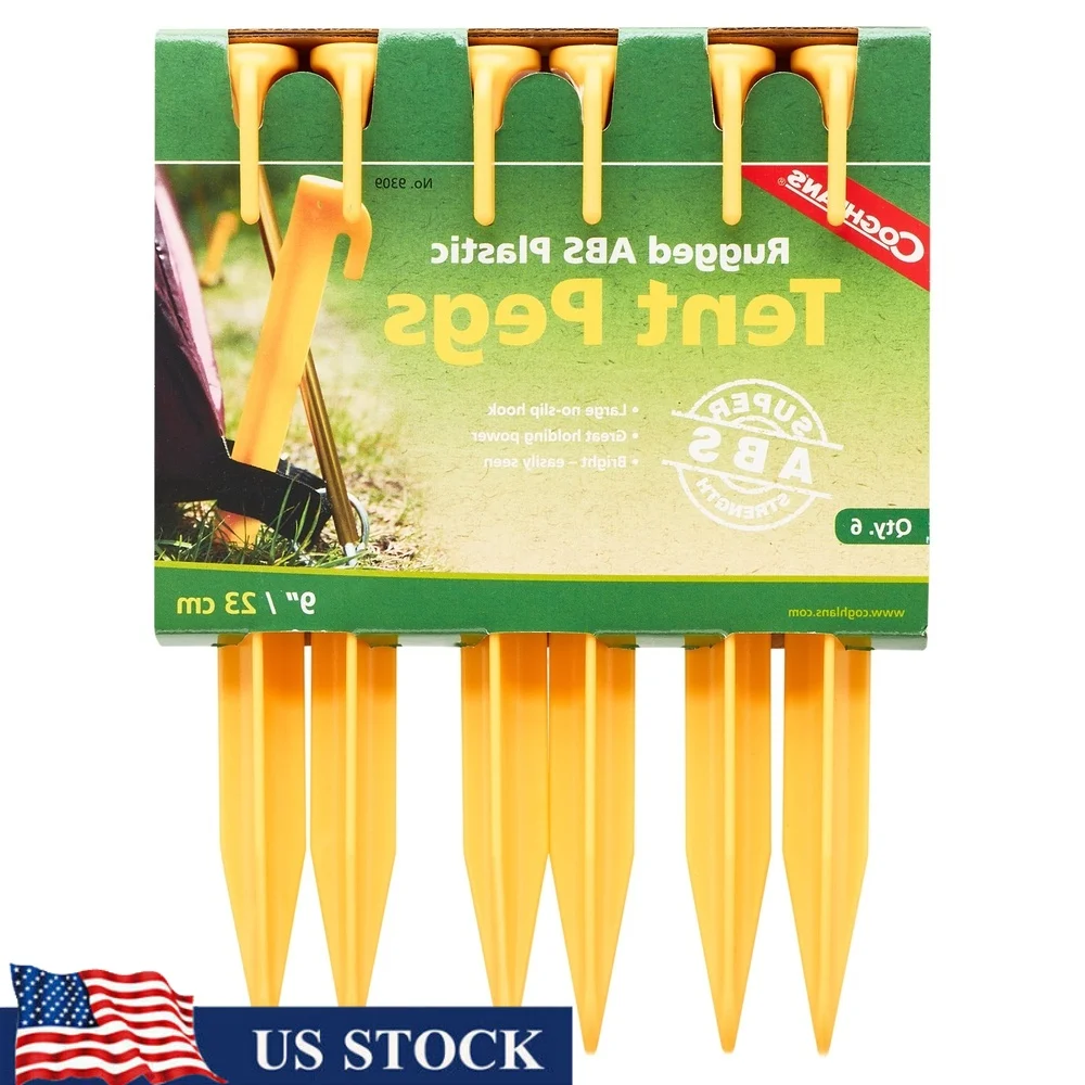 

9 Inch ABS Plastic Tent Pegs 6 Pack Durable No Slip Hook Ideal Camping Tents Awnings Secure Ground Anchors