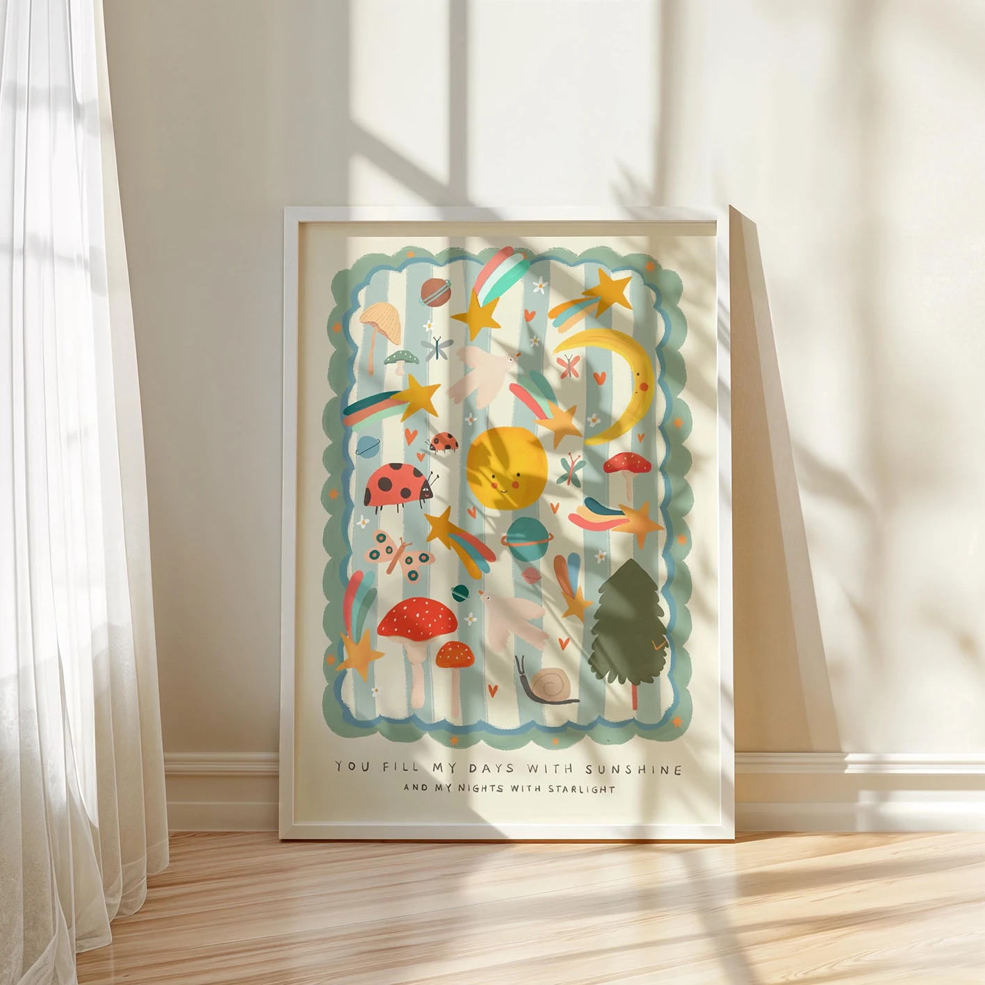Neutral sun and star patterns, whimsical children's art, colorful abstract canvas posters, home décor, children's room wall art.