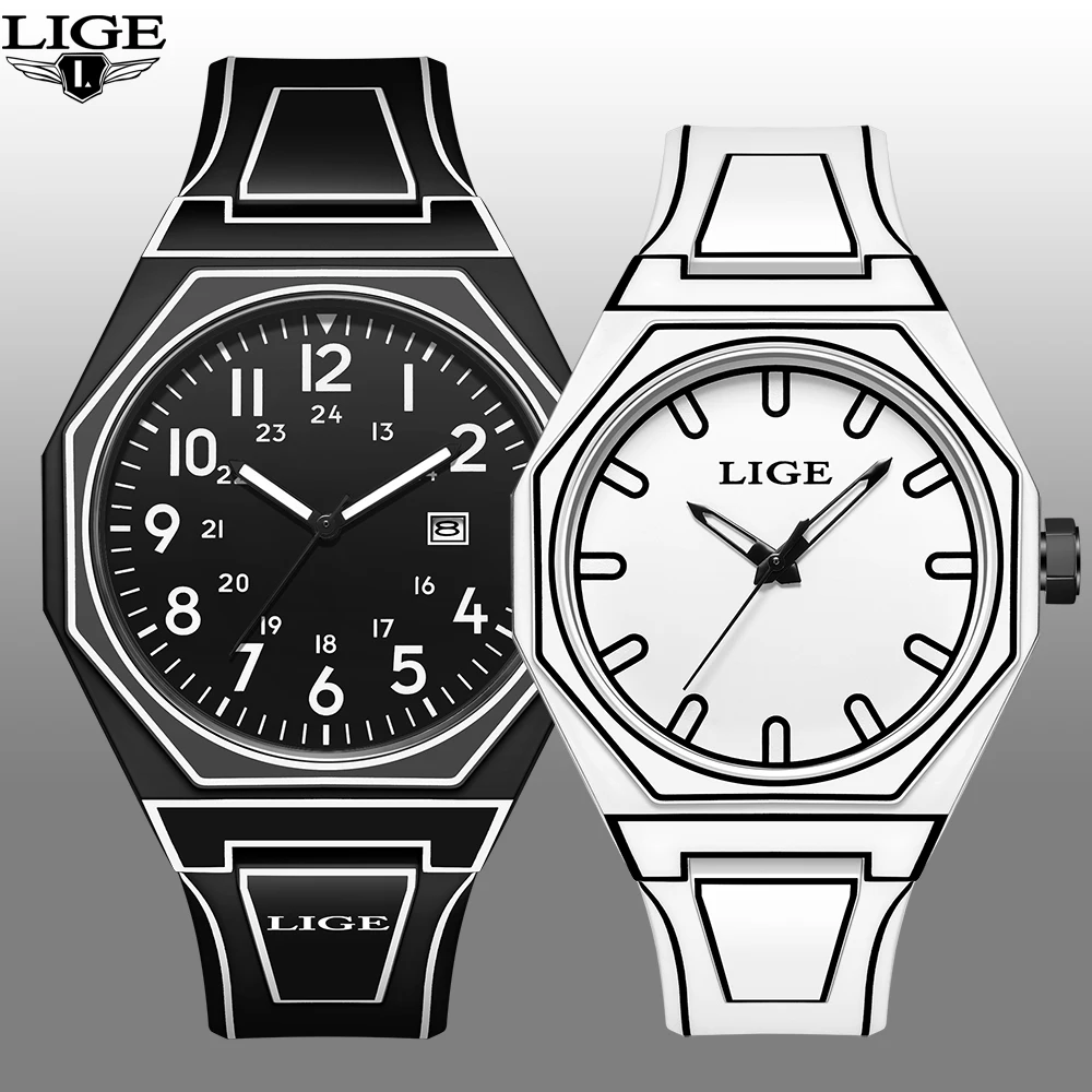 LIGE Casal relógios Moderno Minimalista Esboçar Criativo Esportes e Lazer Relógio Design Criativo Relógio À Prova D 'Água Presente de Casal
