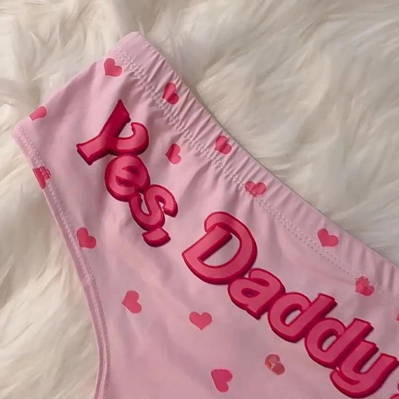 Yes Daddy Cute Cartoon Pink Print Women Underwear Panties Love Pattern Sexy Hip-Lifting Thong Student Briefs Erotic Lingerie