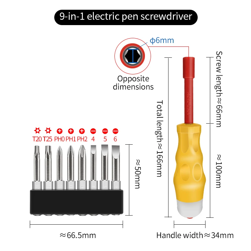 LUXIANZI 9 in 1 Cacciavite Lampadina al neon Indicatore Penna per test per elettricisti AC Tester isolato senza contatto Voltmetro Rilevatore di potenza