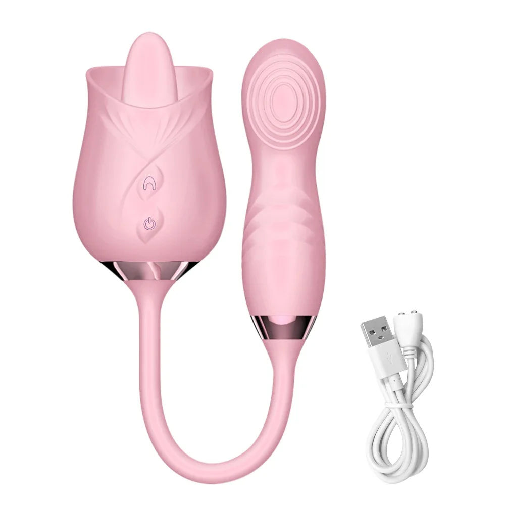 Tongue licking clitoris sucking device sex toy, rose sucking thrust female Dildo vibrator