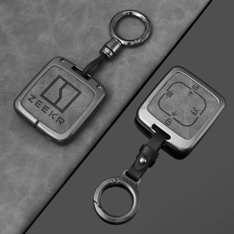 Alloy Leather Car Key Case Cover Shell for Zeekr 7X 001 007 2024 2025 Car Keychain Protective Holder Fob Interior Accessories