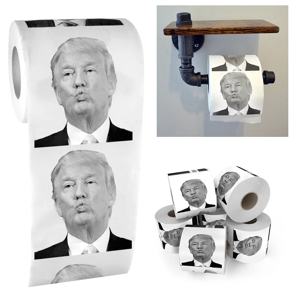 Donald Trump Roll Tissue Joke Fun Paper Tissue Gag Gift Non-fading Nontoxic Dustless Prank Creative Bathroom Toilet Roll Tissue