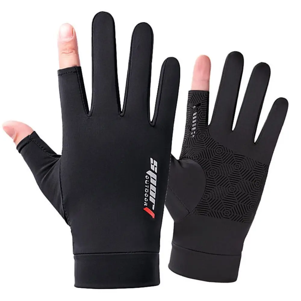 Breathable Opened Fingertip Fingerless Two Finger Semi-finger Ice Silk Gloves Sunscreen Gloves Anti-UV Gloves Summer Gloves