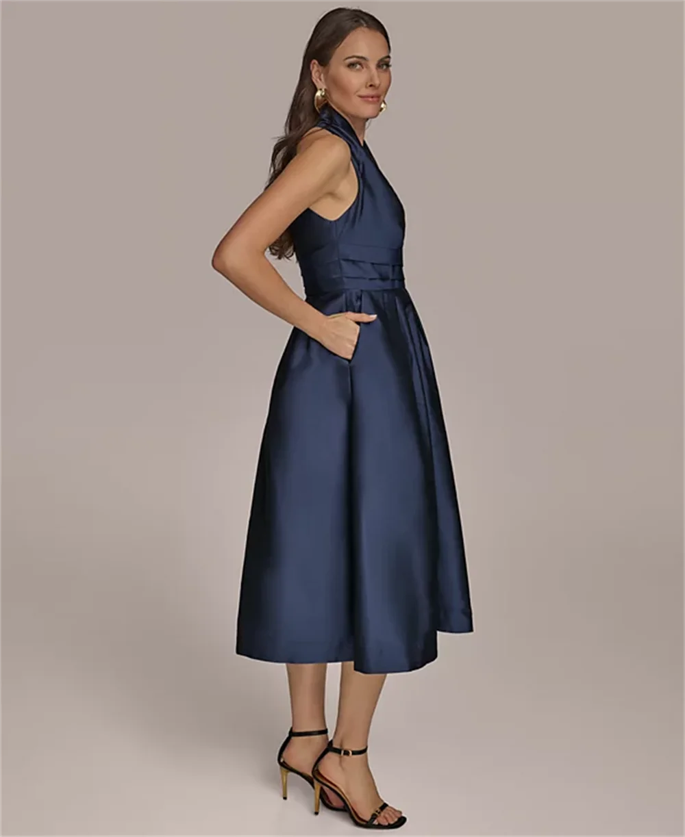 Robe de soirée élégante, col licou, sans manches, plissée, ligne a, robes de bal formelles, fête, Cocktail, Banquet, robe d'invitées de mariage, personnalisée