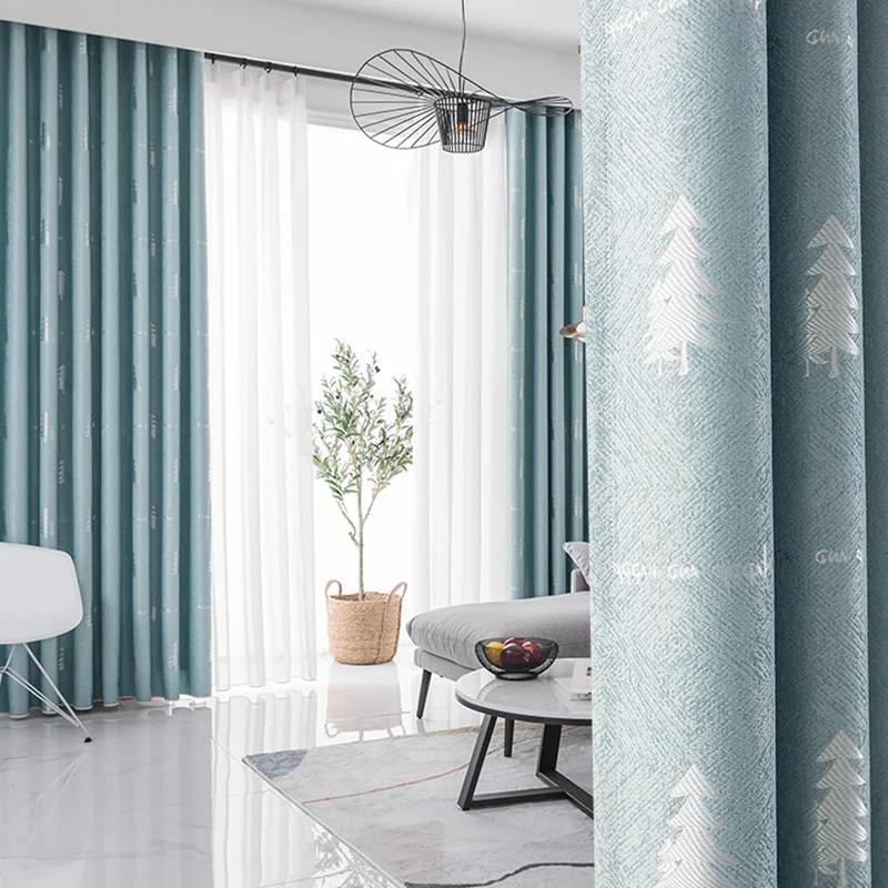 Dreamwood New Arrived Thickened Diamond Hemp Christmas Tree Jacquard Blackout Window Curtains For Living Room And Bedroom