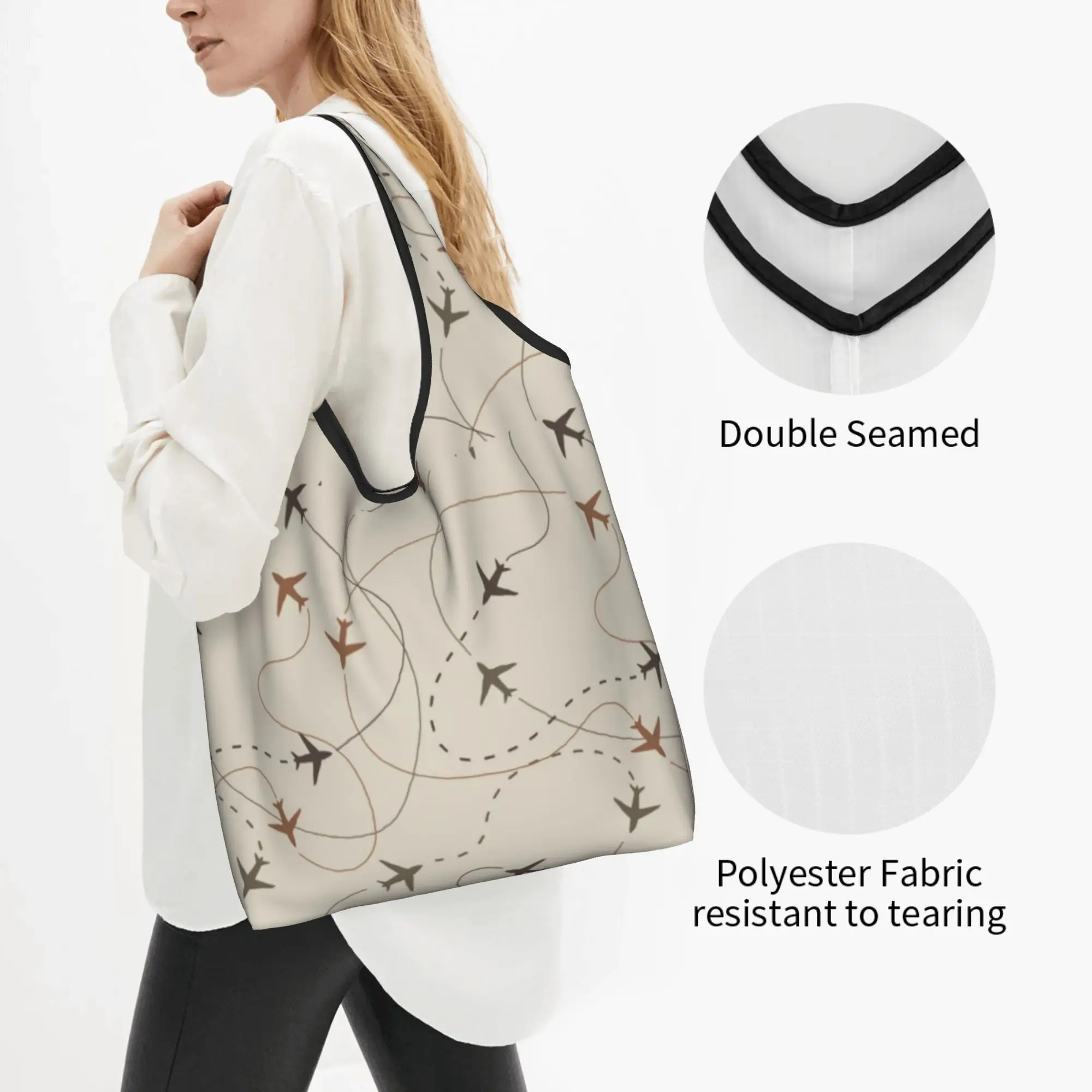 Kawaii Printed Busy Airspace Shopping Tote Bag Portable Shoulder Shopper Pilot Air Fighter Handbag