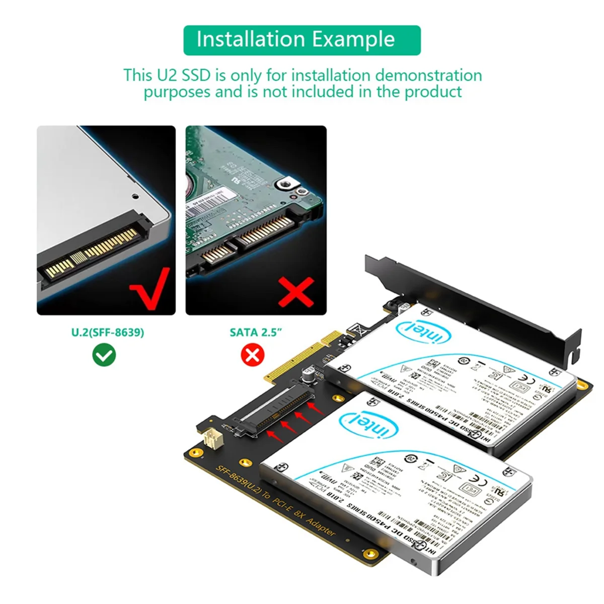 AT87-Dual U.2 a PCIe 4,0 X8 tarjeta adaptadora Riser U.2 SFF-8639 adaptador compatible con 2 X U.2 SSD Compatible con Win8/10/11 Linux