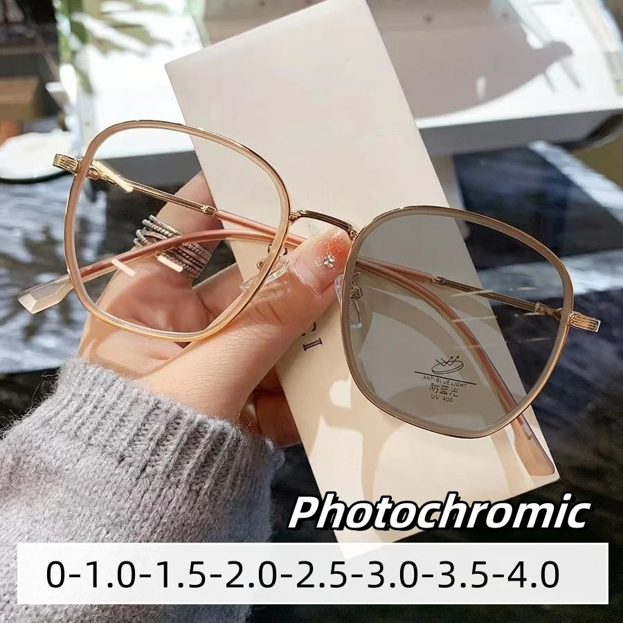 

Women Ladies Oversized Frame Myopia Glasses Intelligent Color Changing Near Sight Eyewear High Definition Eye Protection Goggle