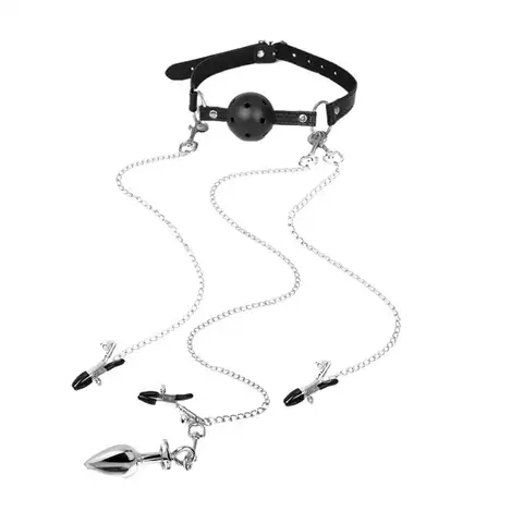 Adjustable Breast Clip Stimulator Mouth Gag Nipple Clamp Clitoris Clip Anal Butt Plug With Chain Clip Sex Toy