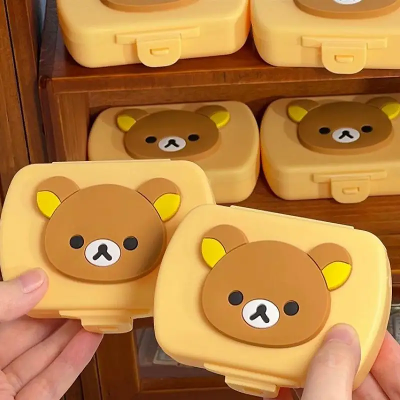 Cartoon Rilakkuma Divided Storage Box Kawaii Portable Small Medicine Box Japanese Anime Ornaments Desktop Storage Gifts Gifts