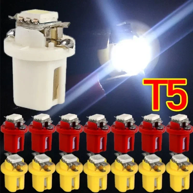 10Pcs 12V T5 B8.5D 5050 LED Bulbs White Car LED Dashboard Dash Lamp Instrument Light Bulbs Auto Accessories