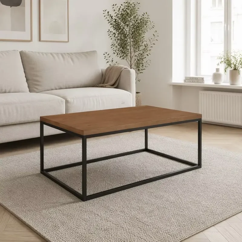 Nordic Solid Wood Iron Coffee Table Small-sized Rectangular Low Table Tatami Table Living Room Furniture Minimalist Design