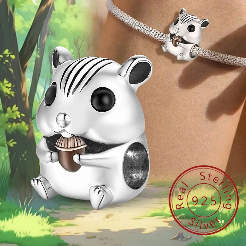 

Стерлингового Серебра 925 пробы, милый хомяк, динозавр, щенок, серия животных, браслет из бисера, браслет «сделай сам», подарок высокого качества, ювелирные изделия