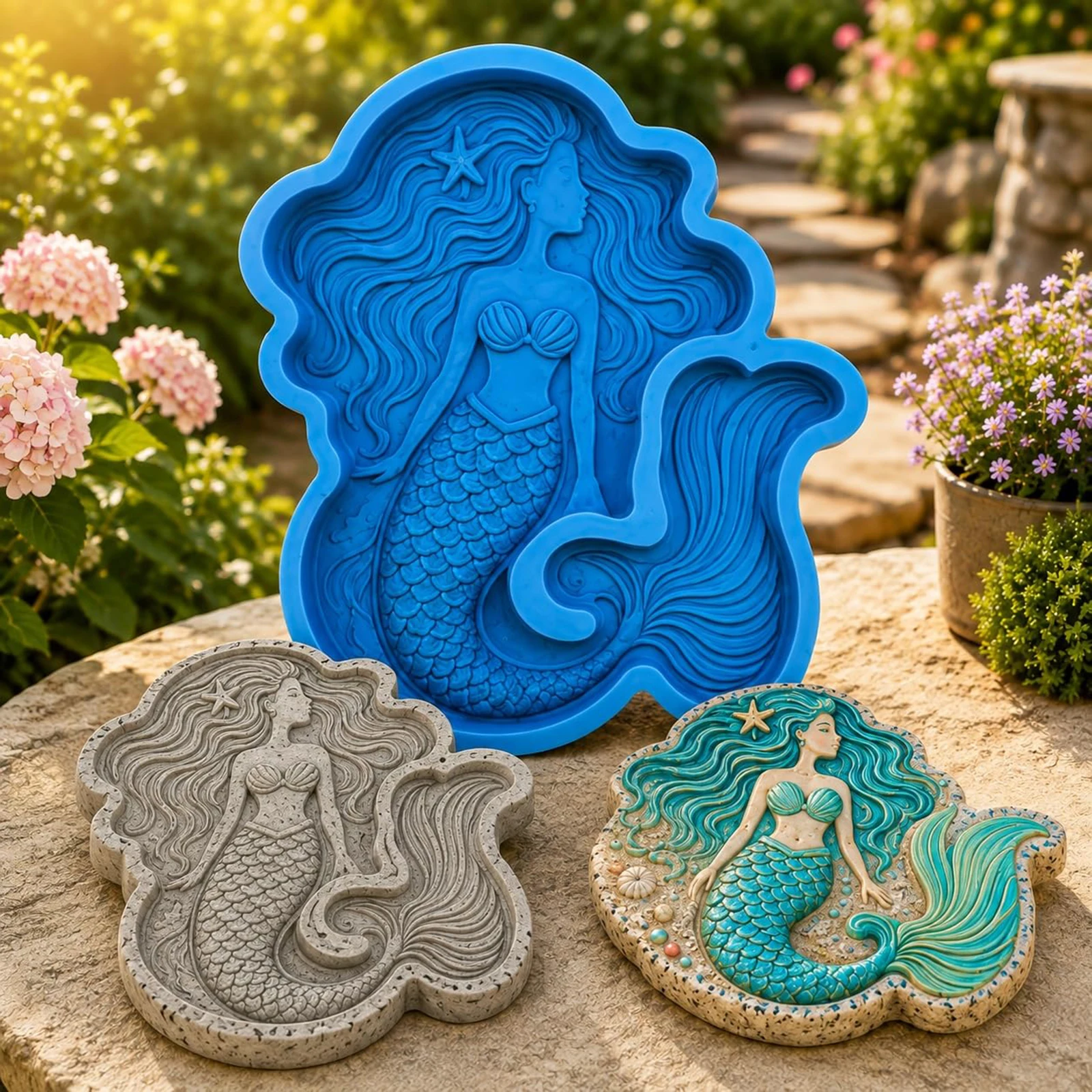 38CM Reusable Frog Dinosaur Mermaid Concrete Stepping Stone Mold DIY Walkway Paver Mold for Outdoor Patio Lawn Garden Decoration