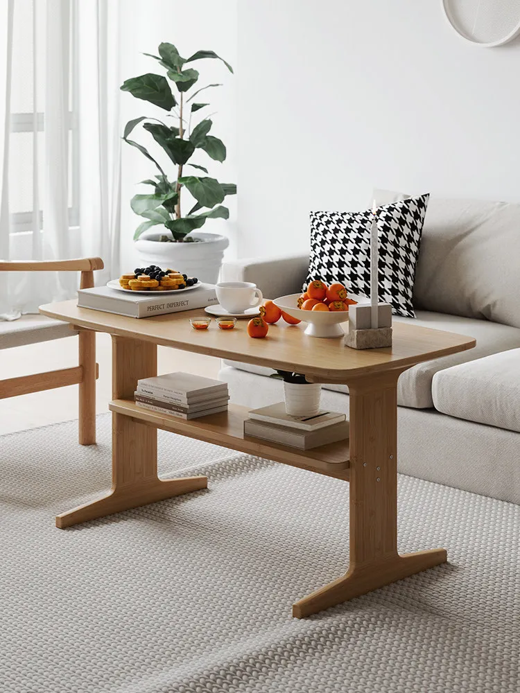 Living room household small apartment modern simple tea table double layer can eat Japanese 60cm plus high legs