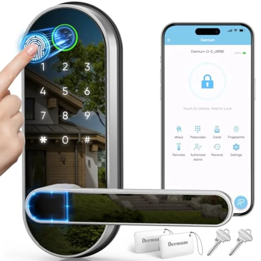 Keyless Entry Fingerprint Digital Smart Lock with Handle and Keypad: Electronic/Electric Lock with Code App Control Biometric D