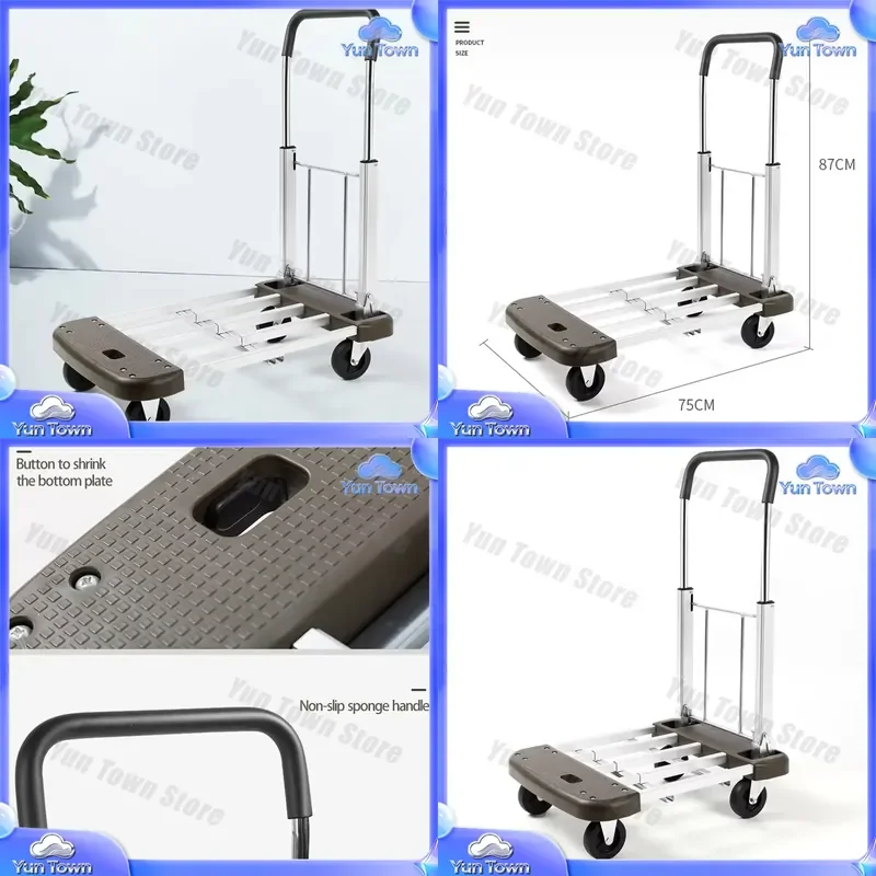 Aluminum Alloy Folding Pull Cart for Truck Small Cargo Trolley Portable Telescopic Trailer Household Load Bearing 150kg