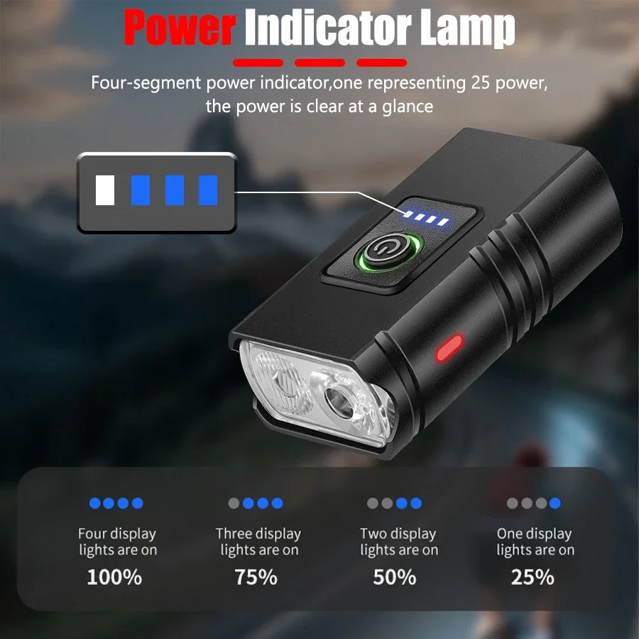 Bicycle Headlight USB Charging Mountain Road Bike Night Riding Strong Light Warning Light Flashlight Universal Bicycle Equipment