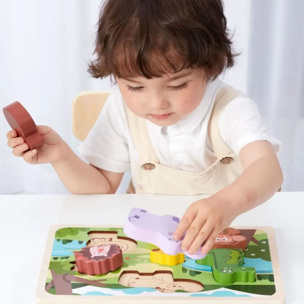 Puzzle Board Wooden Toys 3D Puzzles Pattern Cognitive Interactive Shape Matching Board Game Montessori DIY Animal Jigsaw Toys