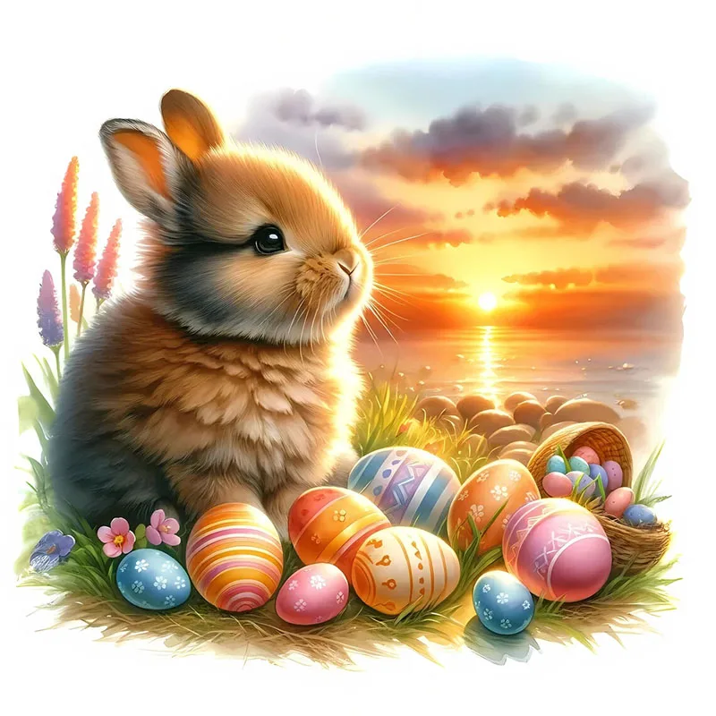 

Bunny and Sunset Self-Adhesive Wall Decal - Removable, Reusable PVC Sticker for Kitchen & Living Room Decor