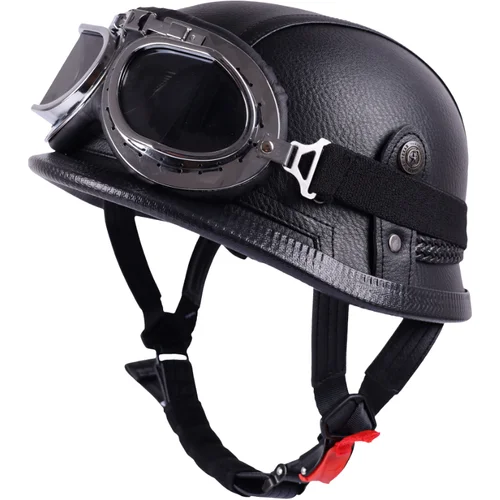 Imagen 2 del producto Casco de motocicleta retro de media carcasa de cara abierta de cuero de 128 mm fabricado en alemán con visera abierta con certificación DOT, disponible en varios tamaños