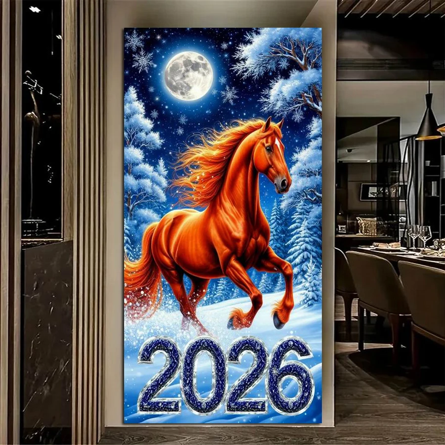 

Fullcang Large Size Diy Diamond Arts Painting New Collection 2026 Snow Moon Horse Full Drill Animals Mosaic Embroidery Picture