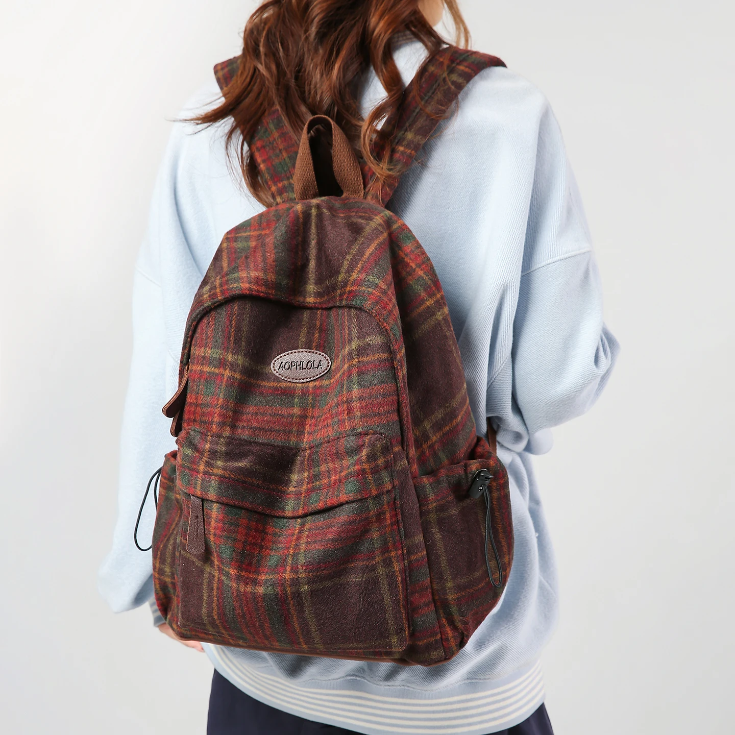 Woolen Cloth Chequer Pattern Woman Backpack School Book Bags for Teenage Girls Boy Female College Bag Student Leisure BagPack