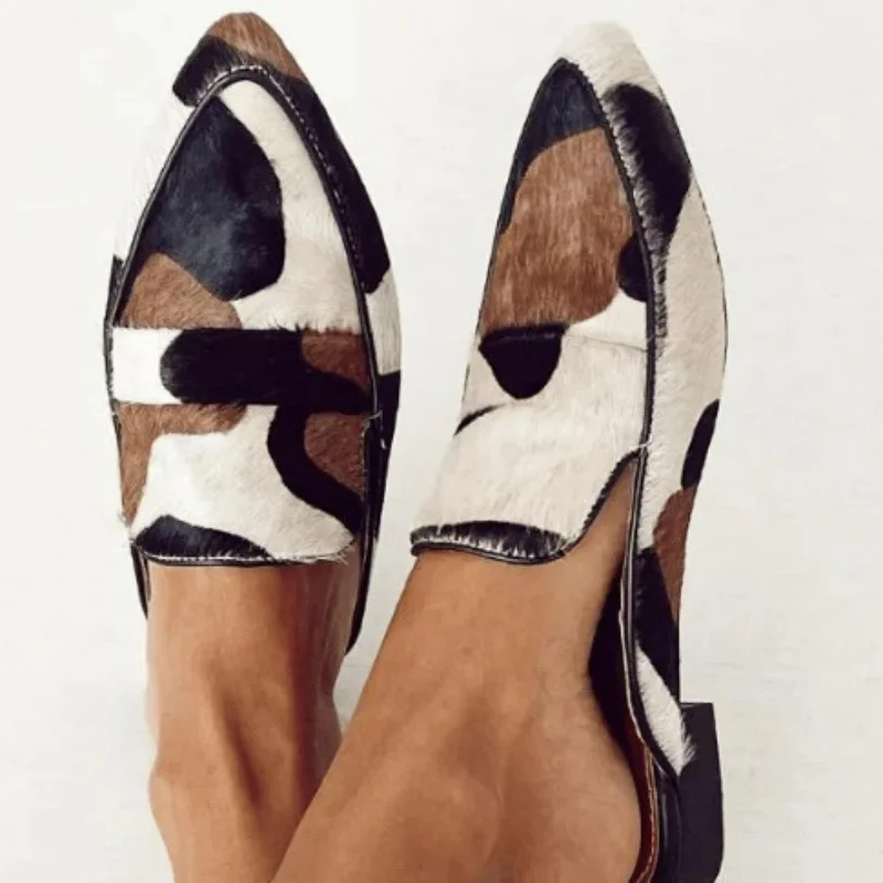 Fashion Milk Faux Horsehair Fur Slipper Mules Pointed Toe Leisure Slip On Cozy Fur Slides Women Footwear Shoes