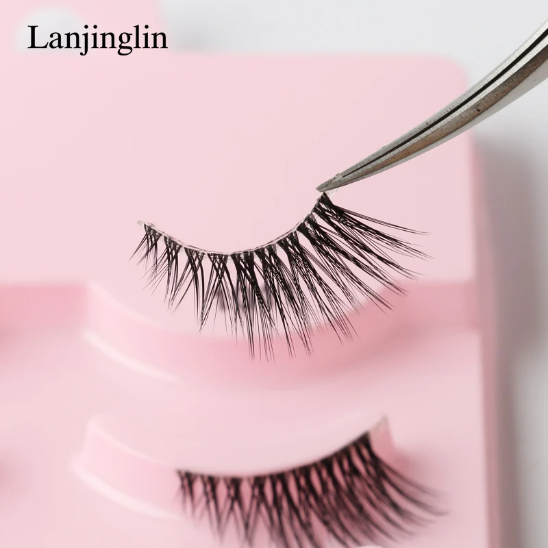 Lanjinglin ครึ่งขนตา 5 คู่ Reusable Soft Natural Lashes ดูธรรมชาติ Faux Mink Wispy Mink Eyelashes Extension แต่งหน้า