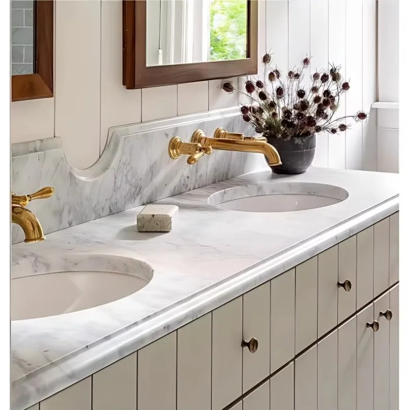 Retro Solid Wood Bathroom Vanity, Modern Nordic Style with Integrated Sintered Stone Top, Customizable