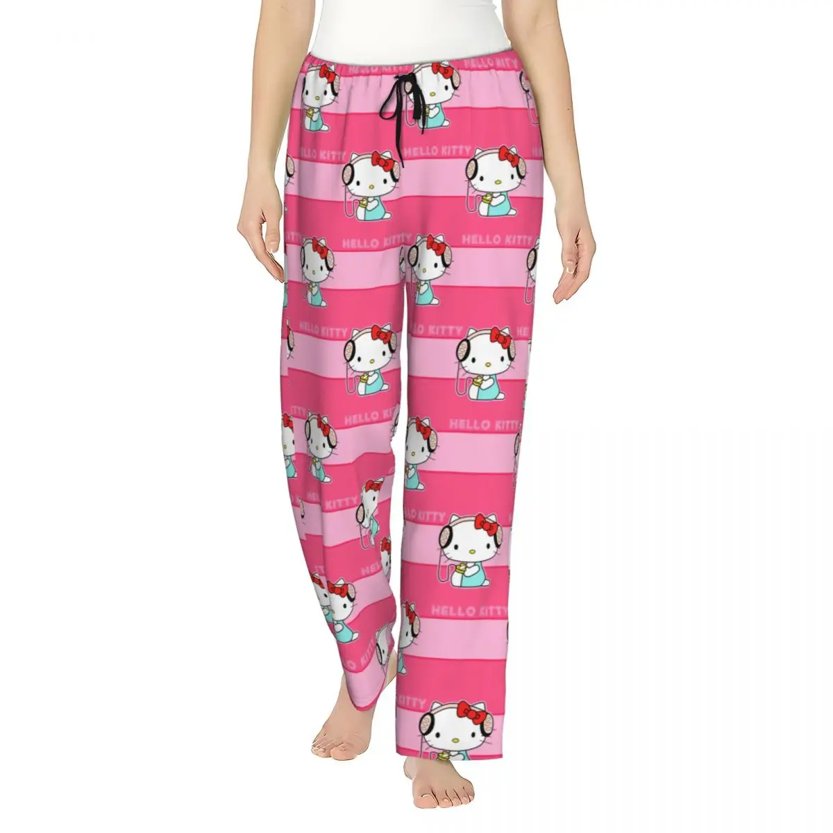 

Пижамные штаны с принтом персонажа мультфильма Hello Kitty, женская одежда для сна с карманами
