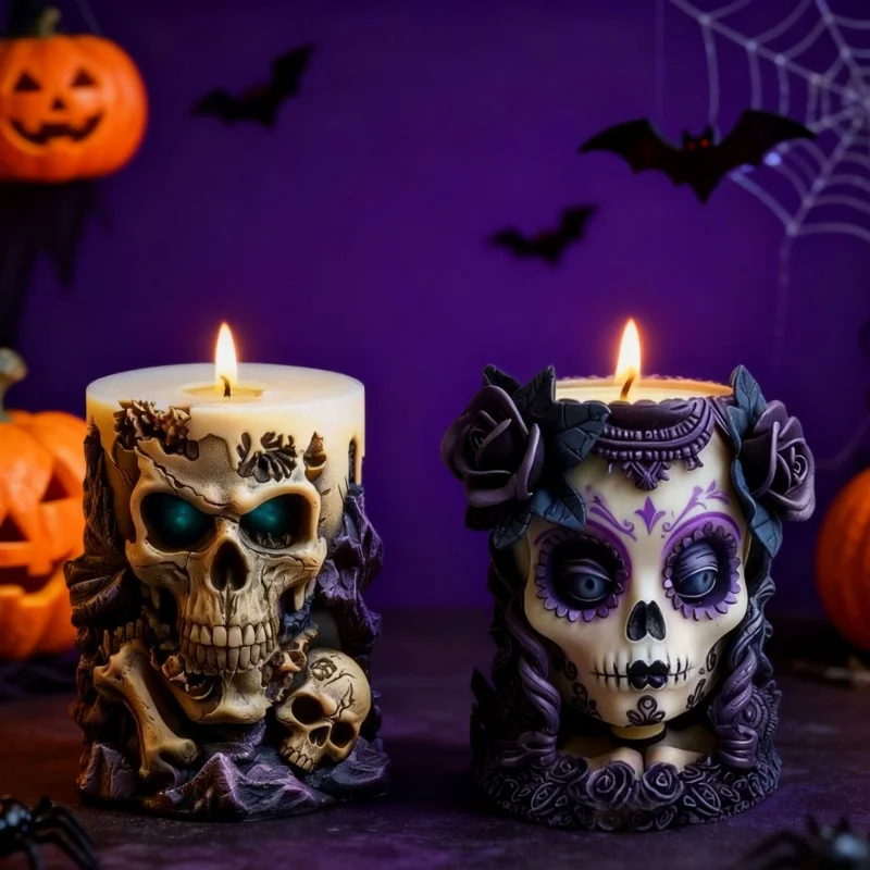 Halloween Rose Skull Cylindrical Candle Silicone Mold DIY Handmade Aromatherapy Candle Gypsum Soap Epoxy Resin Making Mould