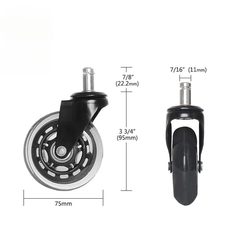 5PCS 3 Universal Mute Wheel Office Chair Caster 60KG Casters Rubber Soft Safe Roller Furniture Wheel Hardware