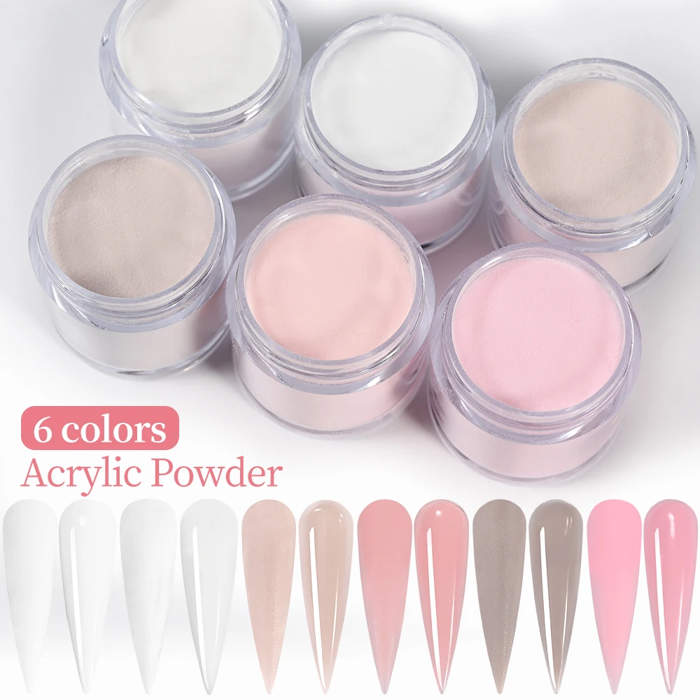 6Pcs/Kit Professional Acrylic Powder System 3-In-1 Carving/Dipping/Extension Polyer Powder Nude Pink Crystal Manicure Powder