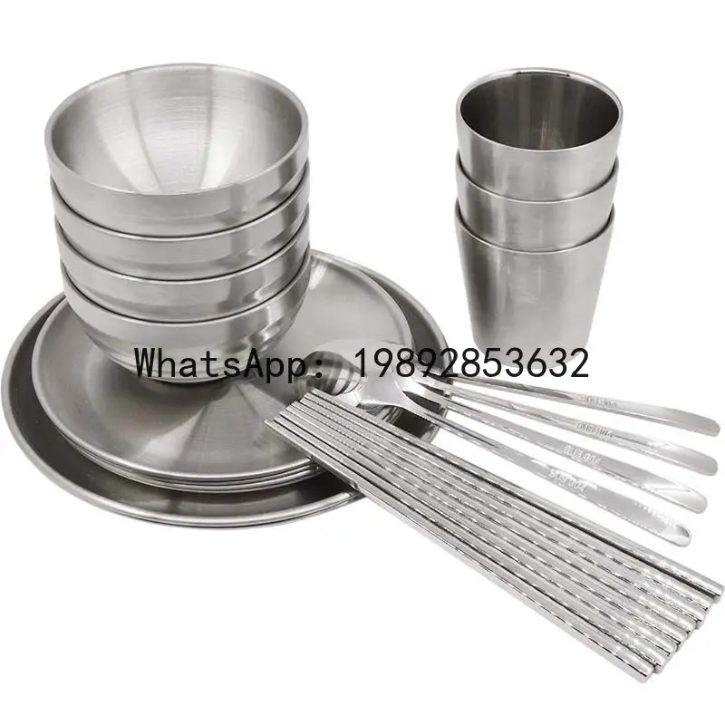 

PYJ Outdoor Tableware Portable Set Camping Supplies Equipment Picnic Bowls Cups Chopsticks Spoons 304 Stainless Steel