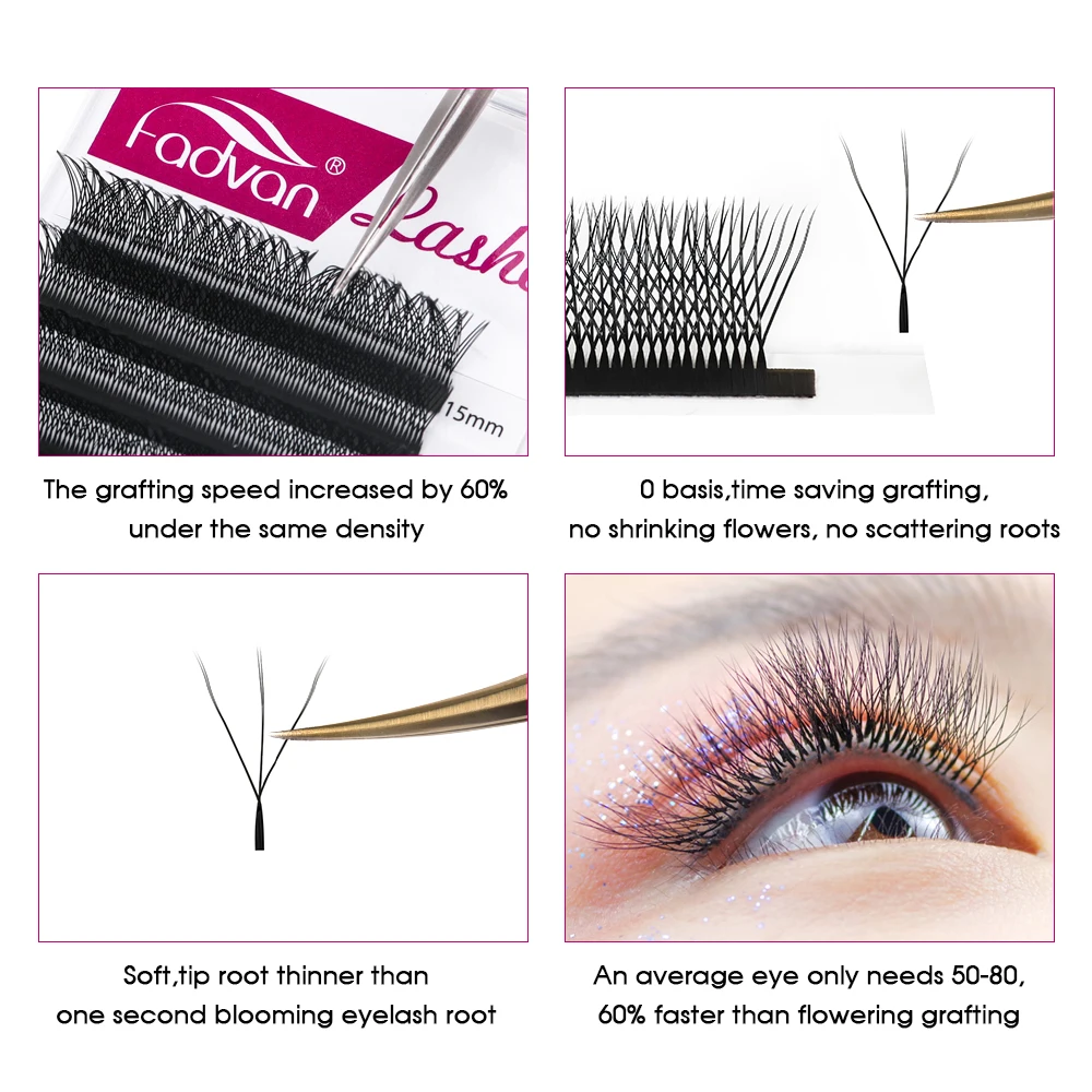 FADVAN Automatic Flowering W Shape Bloom 6D Premade Fans Eyelash Extensions Natural Soft Light Individual Volume Lashes