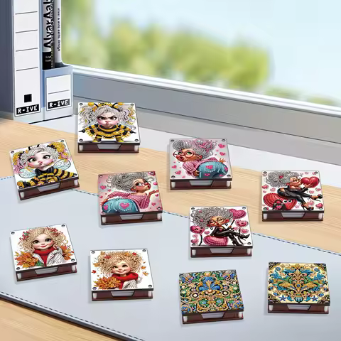 2Pcs Diamond Painting Note Box Kit,Interesting Theme Diamond Art Special Shape Diamond Sticky Note Box for Office Handmade Gift