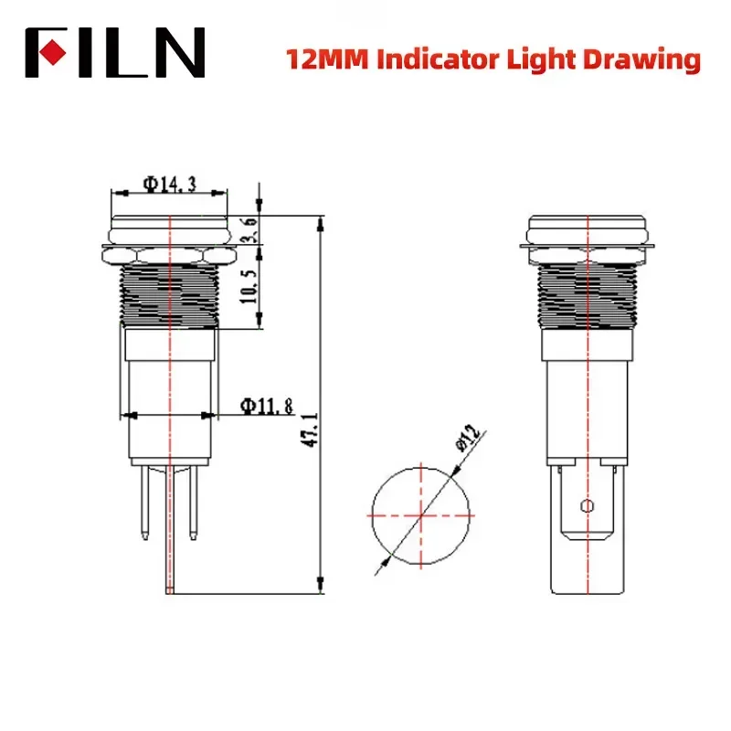 FILM 8/10/12/14/16 mm Symbol Metall LED-Anzeigeleuchte 2-polig 12 V 24 V schwarze Schale Anzeigelampe Auto-Armaturenbrett-Kontrollleuchten – Detail 4